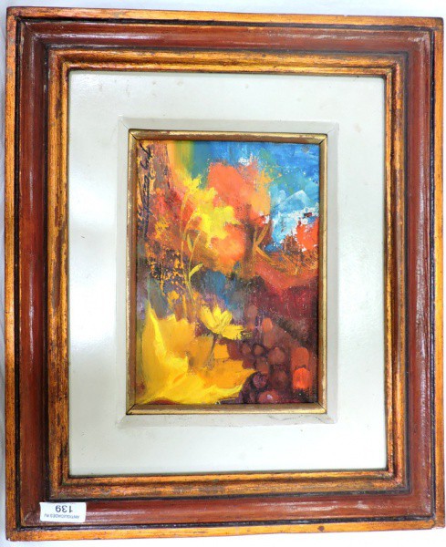 Ney Tecídio, OST, 15 x 20 cm (com moldura de época medindo 32 x 37 cm), ACIE e verso, 1968, com dedi