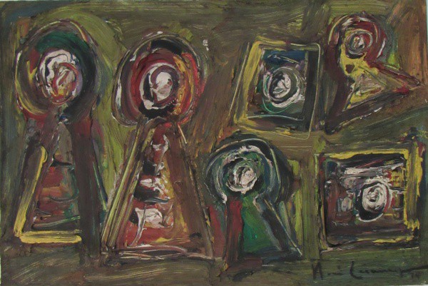 IBERÊ CAMARGO, t.m.s.t. "Cubos e carreteis", medindo: 40 x 60 cm. Datado de 74. A.c.i.d e no