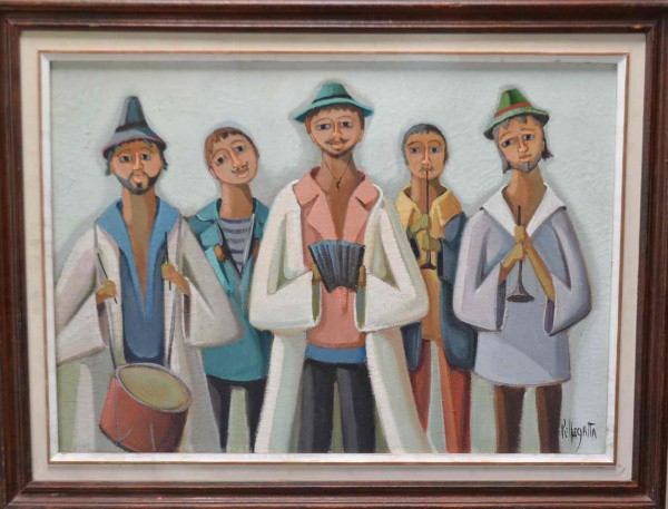 Omar Pellegatta - Músicos - Óleo sobre Tela - 50x70 - Com Moldura - Acid - Com Certificado de Autent