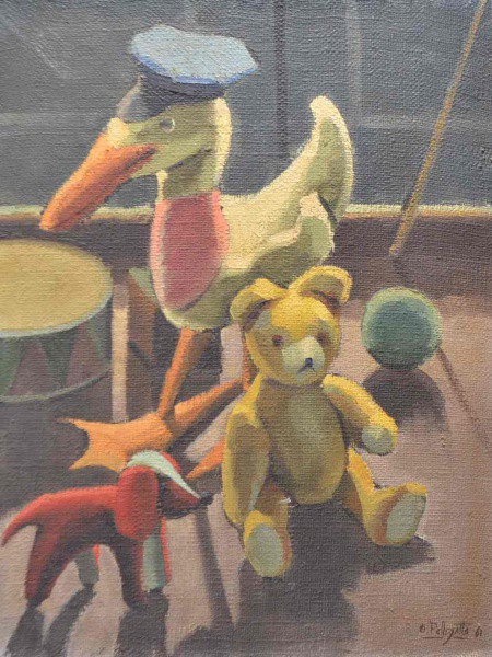 Omar Pellegatta - Brinquedos dos Filhos - Óleo sobre Juta - 65x50 - 1961 - Sem Moldura - Acid - Com