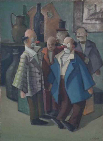 Omar Pellegatta - Palhaços - Óleo sobre Juta - 100x74 - 1962 - Com Moldura - Acid - Com