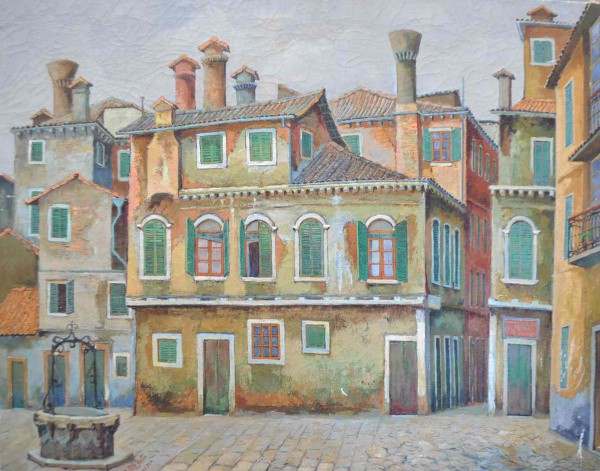 Omar Pellegatta - Veneza - Óleo sobre Tela - 80x100 - Sem Moldura - Obra Atípca - Leve Craquelado pe