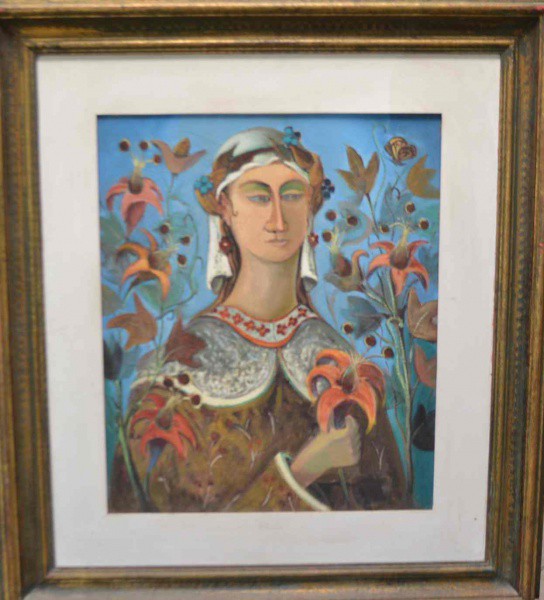 Omar Pellegatta - Santa - Óleo sobre Tela - 55x46 - Com Moldura - Acie - Levemente Craquelada -  Com