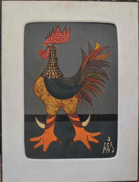 Carlos Kis - O Sentinella - Óleo sobre Madeira - (Esculpida) 50x35 - Com Moldura - Acid