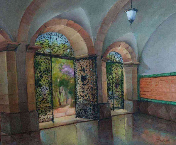 Bita Macedo - Saguão do Mosteiro de São Bento (RJ)  - Óleo sobre Tela - 40x46  - Sem Moldura  - Acid