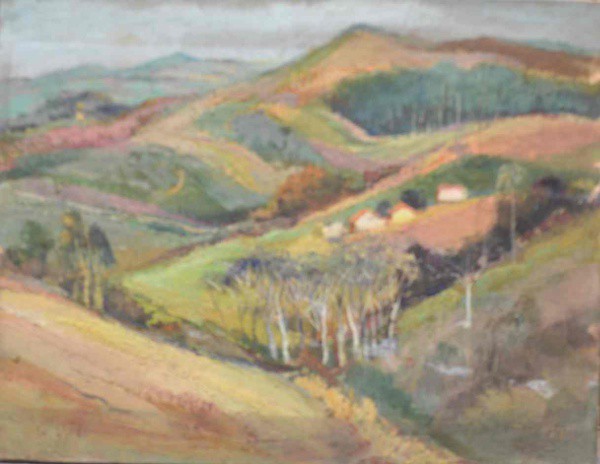 Omar Pellegatta - Montanha com Casas - Óleo sobre Tela - 27x35 - Sem Moldura - Acie