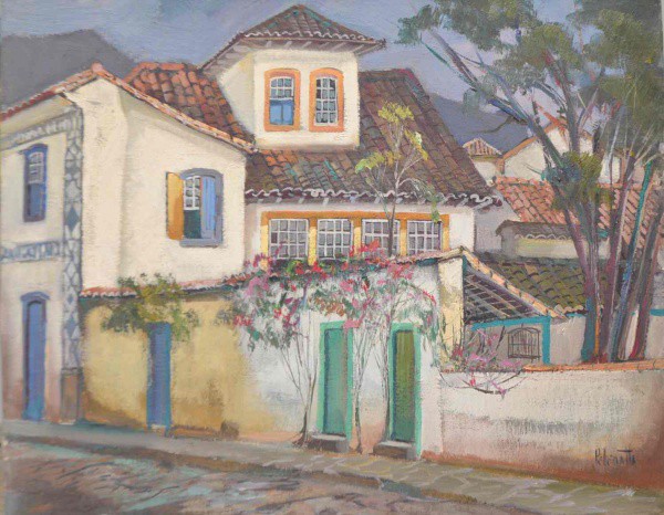 Omar Pellegatta - Paisagem com Casas - Óleo sobre Tela - 40x50 - Sem Moldura - Acid