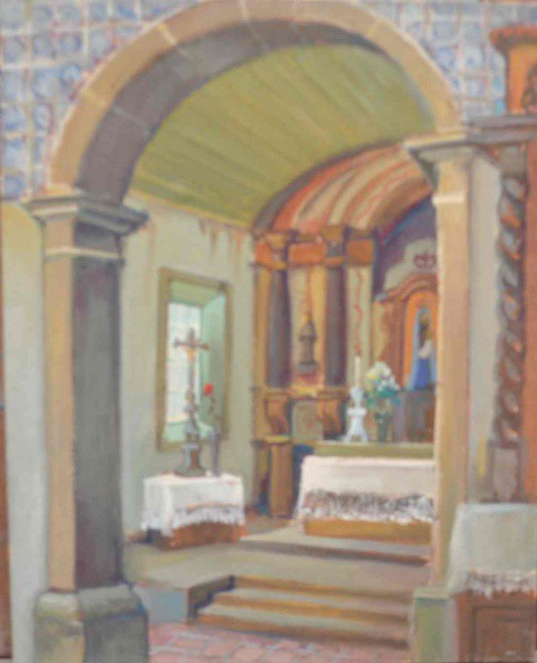 Omar Pellegatta - Interior de Capela - Óleo sobre Tela - 50x40 - Sem Moldura - Acie