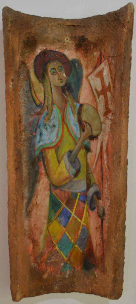 Omar Pellegatta - Pintura em Telha - 52x24 - Com pequeno Craquelado -  Com Certificado de Autenticid