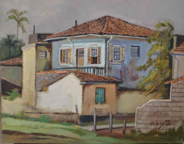 Omar Pellegatta - Paisagem com Pessoas - Óleo sobre Madeira - 19x27 - Sem Moldura - Acie