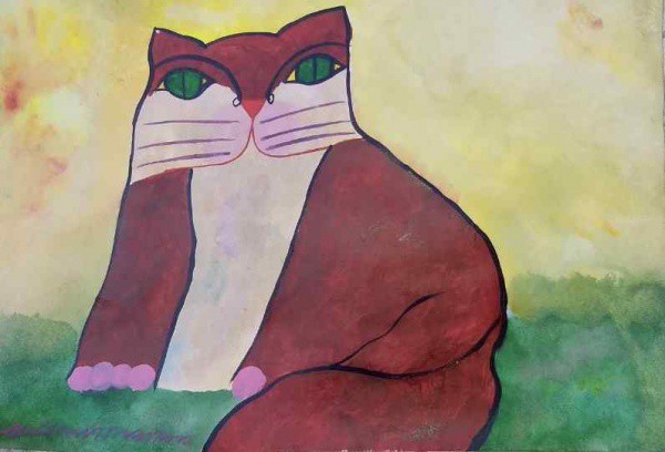 Aldemir Martins - Gato Vermelho - Acrílica sobre Cartão - 40x32 - Com Moldura - Acie - Acompanha Cer