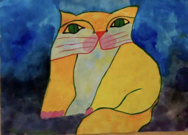 Aldemir Martins - Gato Amarelo - Acrílica sobre Cartão - 40x32 - Com Moldura - Acie - Obra já revisa