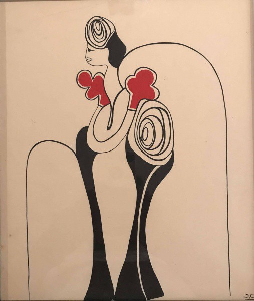 J. Carlos - Mulher com Flores - Desenho Nanquim (raro e perfeito) - 24,5x28,5 - Com Moldura - Acid