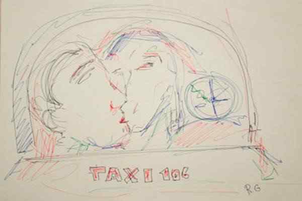 Rubens Gerchman - Taxi 106 - Desenho a Caneta esferográfica - 22x33 - Com Moldura - Acid / Procedent