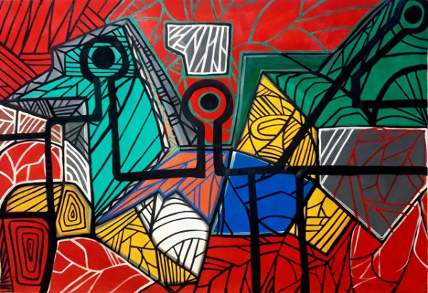 ROBERTO BURLE MARX, ACID. 1984, GEOMÉTRICO, PANNOUX, TINTA ACRÍLICA SOBRE TECIDO. 120 X 180 cm. OBRA