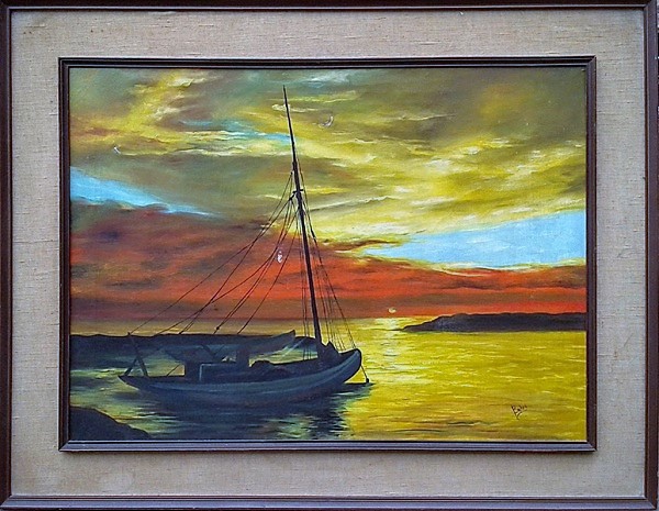 L. Bahri, Marina com Barcos. o.s.t. - 81 X 62 cm - acid - (moldura, 100 X 80 cm - paspatur de linho)