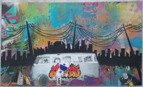 Japão Arts. ASS/ F.V. 2015 - Mundo da mídia - Colagem, spray e marcador. 100 X 59