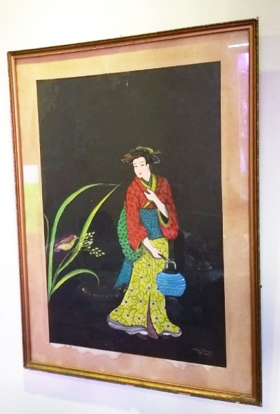 DIVAN 1962. "Gueixa",Elias Divan pintor famoso pela técnica mista oriental de colagem sobre