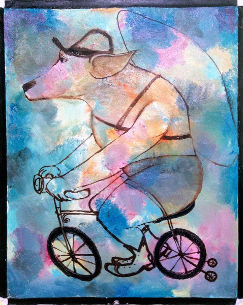 Luis Abreux. Ass. 2017. Austin, Texas. USA. Big Bike. Artista catalogado. Mista sobre tela. Óleo e M