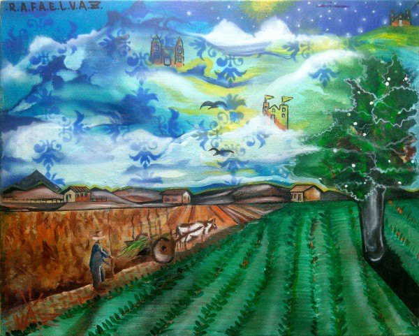 Rafael Vaz. Mista. 40 X  50. Sonho do campo. Ass frente e verso.
