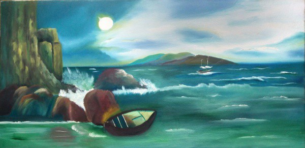 Autor desconhecido.  A.S.T. Marina com barcos. 40 X 80.