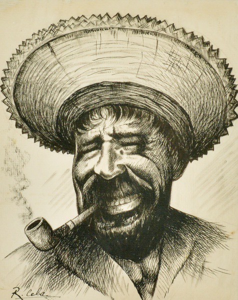 Raimundo Cela. (Ceará, Sobral, 1890  Rio de Janeiro, 1954). Caboclo. Nanquim. mi 18,5 x 15 cm. As