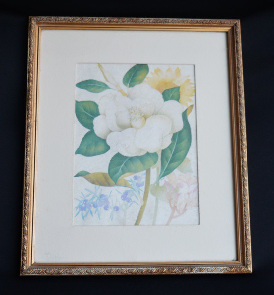 ZANETTI aquarela  de floral ricamente emoldurada. Medida da aquarela 35x28cm.
