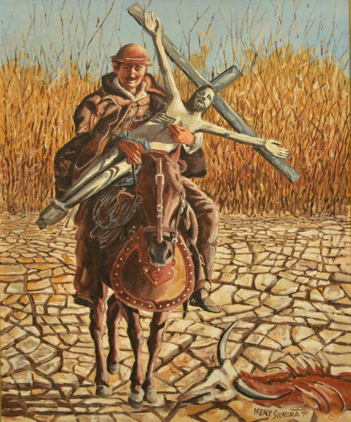 Nery Silveira. Lavras do Sul, 24 de Abril de 1932. Romeiro no Sertão. OST. 49 x 39 cm.