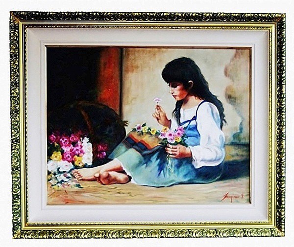 SAMPAIO - "Menina com Flores" Óleo sobre tela, assinado e com belíssima moldura. Medida 48x6