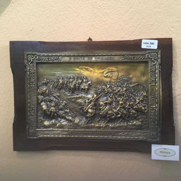 pequeno quadro esculpido em bronze "O grito do Ypiranga " por Pedro Americo, 27,5 x 20 cm
