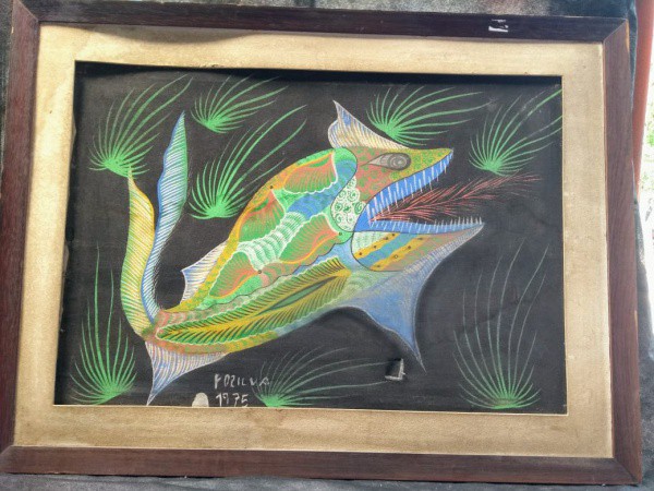 Quadro pintura sobre tecido Francisco da Silva assinada ( tem um rasgo na tela ) moldura tem lascado