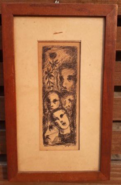 IVAN SERPA - ANTIGO DESENHO 'A BICO DE PENA. "FIGURAS".ASSINADO NO C.I.D.  MEDINDO  O DE