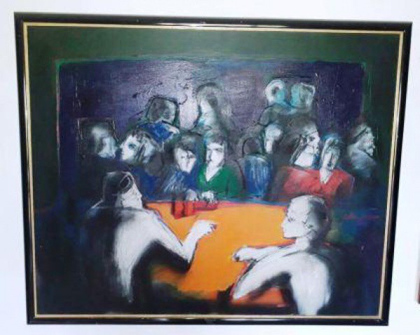 JULIO VIEIRA  (1933 - 1999) QUADRO ÓLEO SOBRE TELA  'MESA DE JOGO' , MEDINDO A TELA 106 X 87
