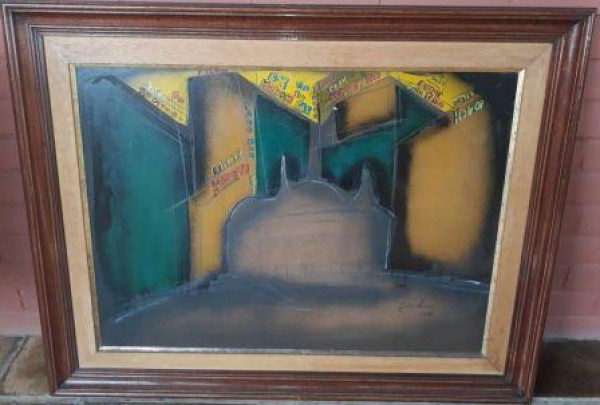 JULIO VIEIRA  (1933 - 1999) - QUADRO ÓLEO SOBRE TELA 'BAR' MEDINDO 75 X 54 A TELA E A MOLDUR