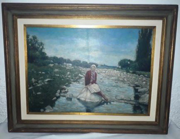 G. GIUGOVAZ (PINTOR RUSSO)- QUADRO ÓLEO SOBRE TELA, CAMPONESA RUSSA. ASSINADO NO C.I.D. MEDINDO A TE