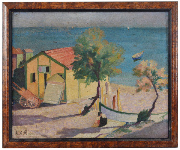 Cecile Pieraccini (L. C. P.). Itália, século XX. `Paesaggio Marino`. OSP, acie. 40 x 50 cm.