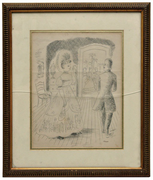 Noemia Mourão Moacyr (São Paulo, Brasil, 1912 - São Paulo, Brasil, 1992). `Fidalgas`. Desenho, acid.