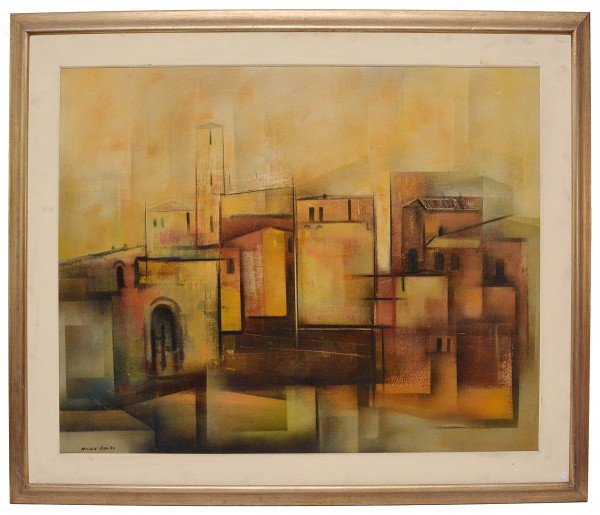 Millan, Composição OST, acie e datado 1984. 91 x 70 cm. Etiqueta de identificação de patrimônio da B