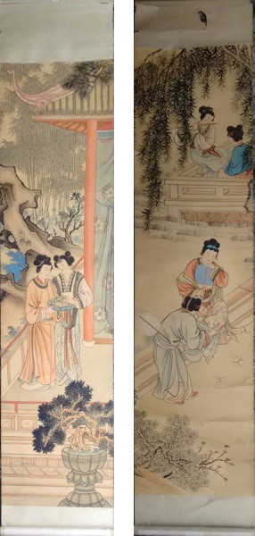 KAKEJIKU. Par. Cenas do Cotidiano com Personagens. Pintura sobre papel. Assinado no verso na parte