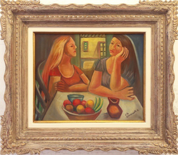 Di Cavalcanti, duas mulheres, óleo sobre tela, 40 X 50 cm, assinado no canto inferior direito, Obra