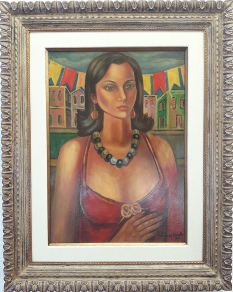Di Cavalcanti,  mulher na janela, óleo sobre tela, 70 X 50 cm, assinado no canto inferior direito, O