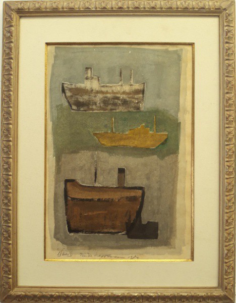 Sued, barcos, aquarela sobre cartão, 45 X 31 cm, assinado no canto inferior esquerdo
