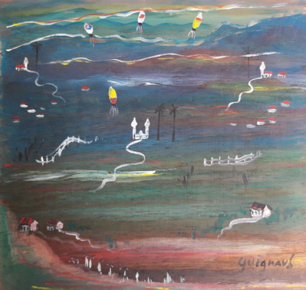 Guignard, paisagem, óleo sobre madeira, 24 X 24 cm, assinado no canto inferior direito, Obra com Cer