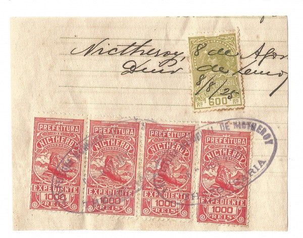 Filatelia Fiscal: Fragmento com (4) Selos Fiscais da cidade de Niterói, 1925. Bem conservado.