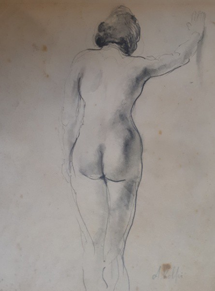 Volpi Nu Feminino, 30 X 20 cm, carvão sobre papel,  assinado no canto inferior direito, Obra com Cer