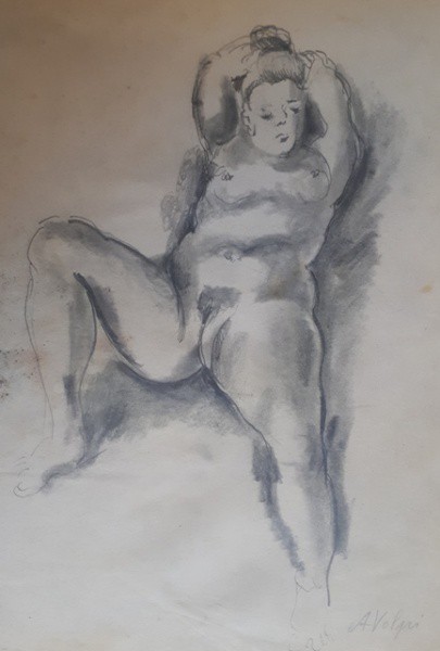 Volpi Nu Feminino, 30 X 20 cm, carvão sobre papel,  assinado no canto inferior direito, Obra com Cer