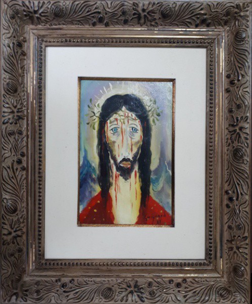 Guignard,  Rosto de Cristo, óleo sobre cartão grosso, 22 X 15 cm, assinado no canto inferior direito