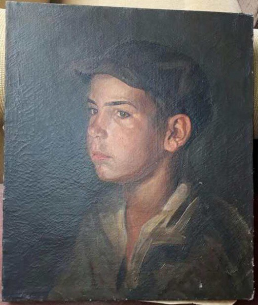HENRIQUE BERNADELLI -  " Menino", óleo sobre tela,