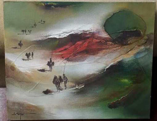 SATYRO MARQUES - ÓLEO SOBRE TELA, " TROPEIROS" MEDINDO 33 X 41
