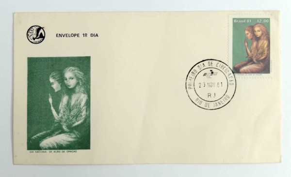 Filatelia: Envelope comemorativo Dia Nacional de Ação de Graças - 1981. 1º Dia de Circulação. Conser